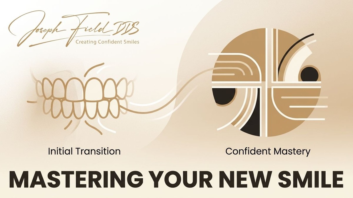 Illustration of teeth labeled "Initial Transition" connected by lines to an abstract face labeled "Confident Mastery.
