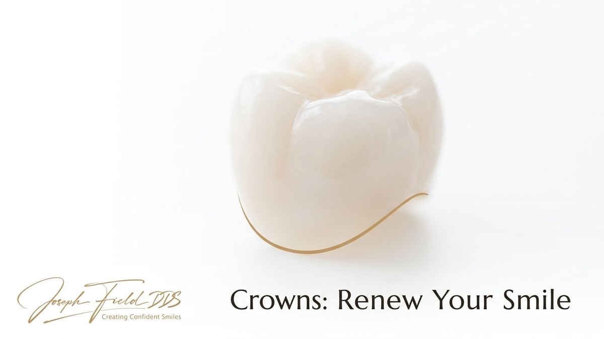 A single, realistic dental crown or bridge restoration on a white background, with a gold line at its base.